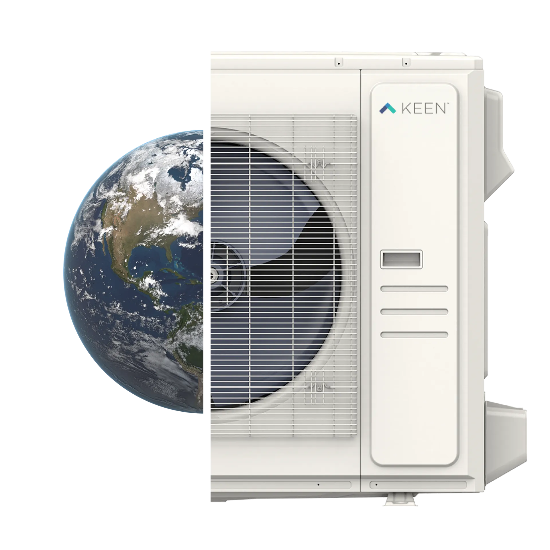 Keen Heat Pump outdoor unit with earth graphic